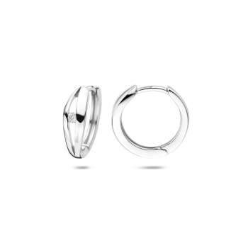 Oorringen, zilver gerhodineerd met lab grown diamant 0.06ct (diameter 14mm.) - 24669 Oorringen, zilver gerhodineerd met lab grown diamant 0.06ct (diameter 14mm.) - 24669