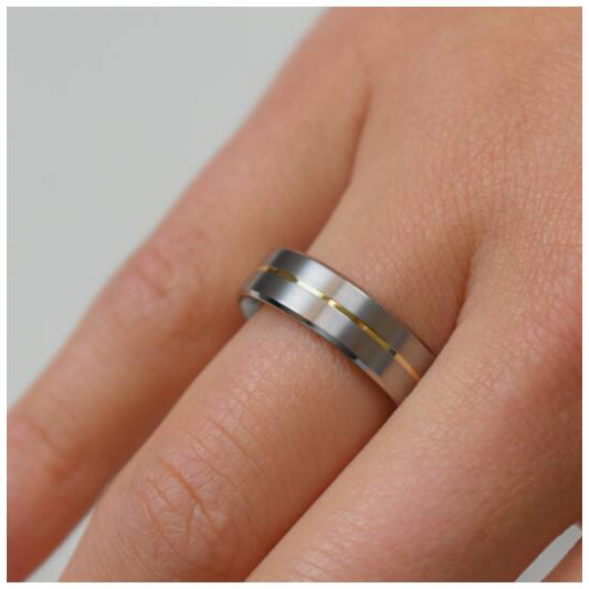 Boccia Ring, titanium model 0101-21 breedte: 6mm. deels verguld - 24701