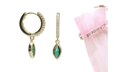 BY NIKKI Oorringen, zilver verguld met groen zirkonia (diameter: 10mm.) - 24720