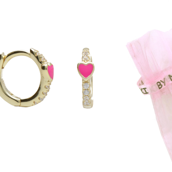 BY NIKKI Oorringen, zilver verguld met zirkonia en roze hart (diameter: 10mm.) - 24722