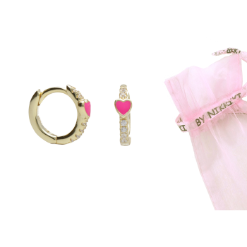 BY NIKKI Oorringen, zilver verguld met zirkonia en roze hart (diameter: 10mm.) - 24722