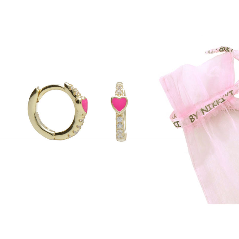BY NIKKI Oorringen, zilver verguld met zirkonia en roze hart (diameter: 10mm.) - 24722 BY NIKKI Oorringen, zilver verguld met zirkonia en roze hart (diameter: 10mm.) - 24722