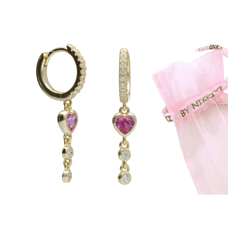 BY NIKKI Oorringen, zilver verguld met roze harthanger (diameter: 10mm.) - 24723 BY NIKKI Oorringen, zilver verguld met roze harthanger (diameter: 10mm.) - 24723