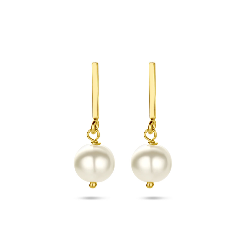Oorhangers, zilver verguld met  immitatieparel (2,6cm.) - 24735