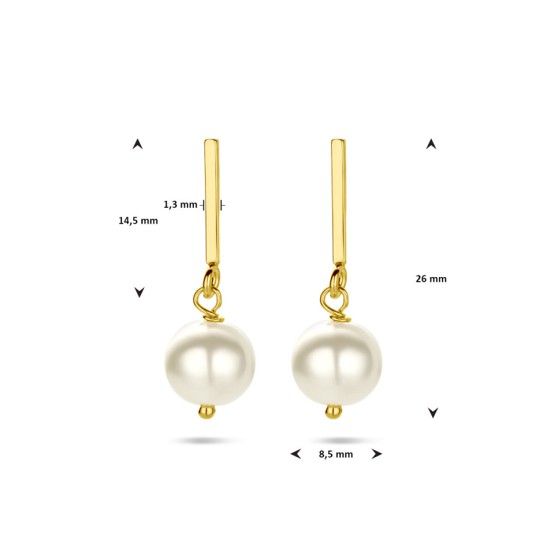 Oorhangers, zilver verguld met  immitatieparel (2,6cm.) - 24735