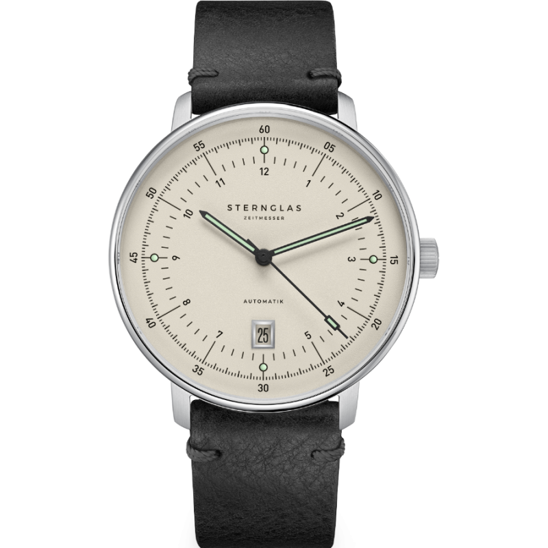 Sternglas Hamburg Pro Automaat Alabaster horloge met beige wijzerplaat en zwarte leren band