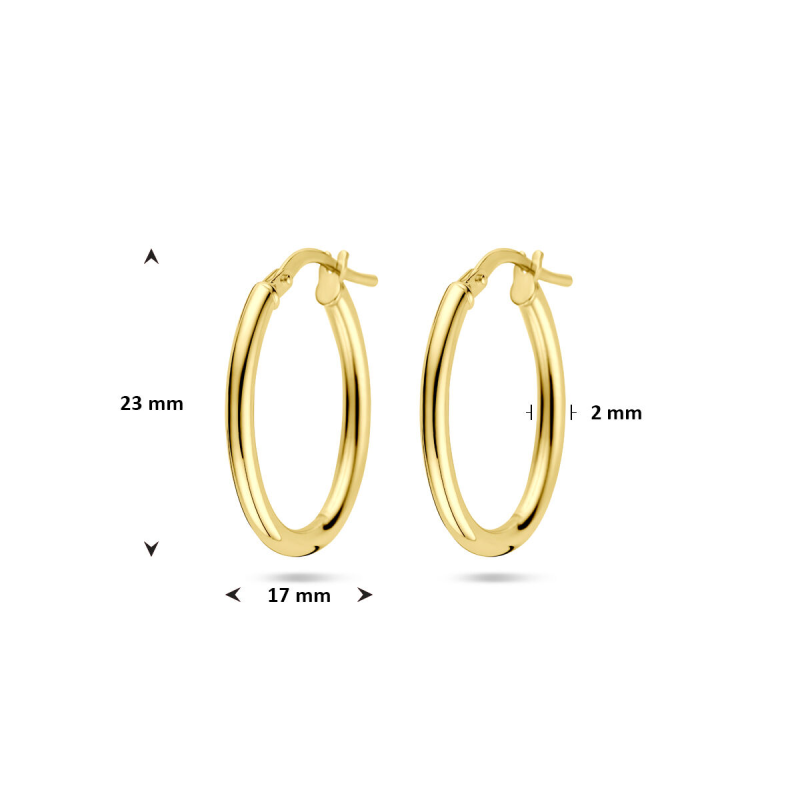 Oorringen, 14krt.goud met een kern van 925 zilver ovaal (23x2mm.) - 24743 Oorringen, 14krt.goud met een kern van 925 zilver ovaal (23x2mm.) - 24743