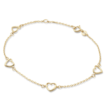 Armband, 14krt.goud met hartjes (lengte: 17-19cm.) - 24764