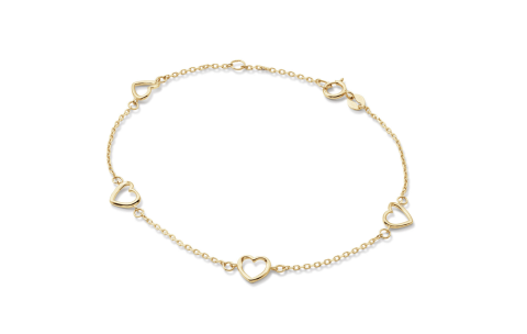 Armband, 14krt.goud met hartjes (lengte: 17-19cm.) - 24764