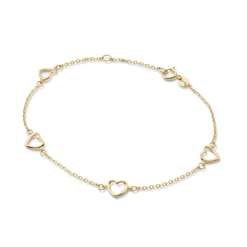 Armband, 14krt.goud met hartjes (lengte: 17-19cm.) - 24764