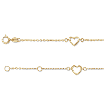 Armband, 14krt.goud met hartjes (lengte: 17-19cm.) - 24764