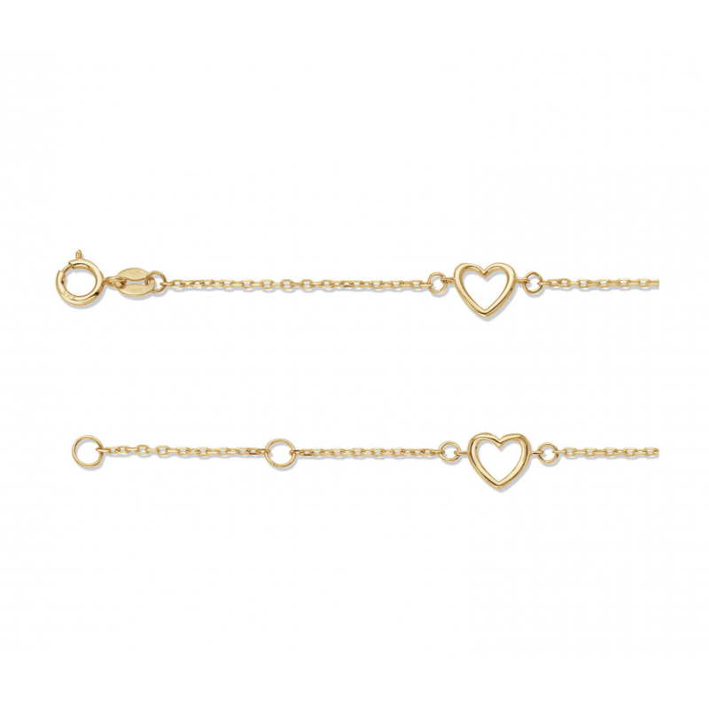 Armband, 14krt.goud met hartjes (lengte: 17-19cm.) - 24764