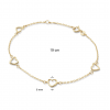 Armband, 14krt.goud met hartjes (lengte: 17-19cm.) - 24764