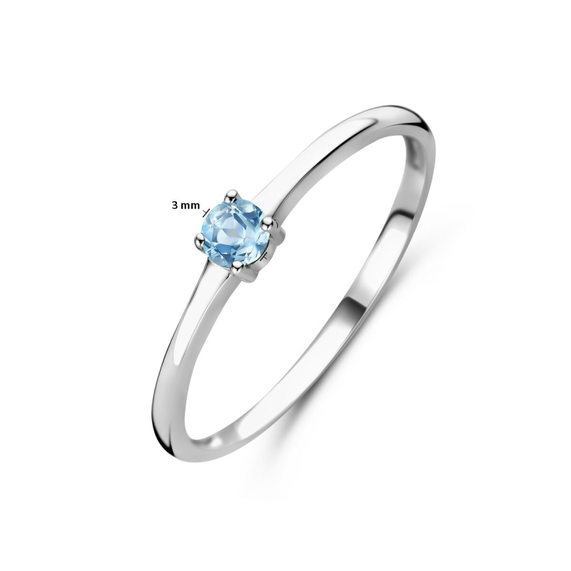 Ring, zilver gerhodineerd met aquamarijn (maat 17,5) - 24799