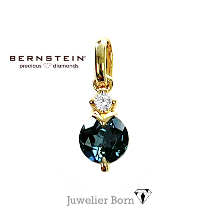 Bernstein Hanger, 14krt.goud met London Blue topaas en 0,02ct. diamant - 24818 Bernstein Hanger, 14krt.goud met London Blue topaas en 0,02ct. diamant - 24818