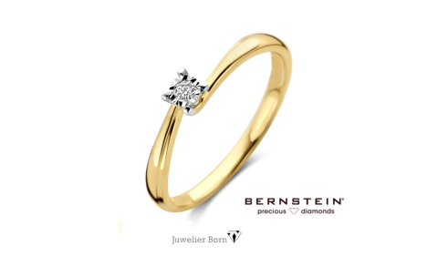Bernstein Ring, 14krt.witgoud met 0,06ct.diamant - 24826
