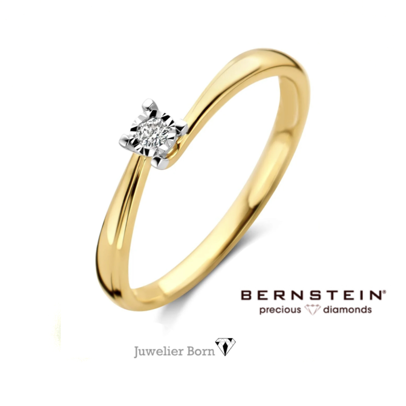 Bernstein Ring, 14krt.witgoud met 0,06ct.diamant - 24826