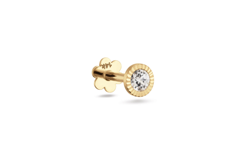 Jackie Flat back piercing, 14krt.goud "Vintage White Topaz" (4mm.) - 24841