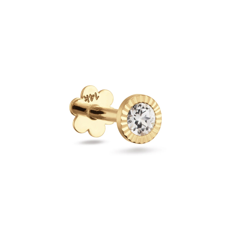 Jackie Flat back piercing, 14krt.goud "Vintage White Topaz" (4mm.) - 24841 Jackie Flat back piercing, 14krt.goud "Vintage White Topaz" (4mm.) - 24841
