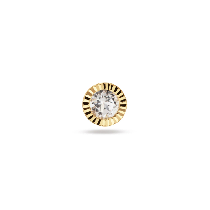 Jackie Flat back piercing, 14krt.goud "Vintage White Topaz" (4mm.) - 24841 Jackie Flat back piercing, 14krt.goud "Vintage White Topaz" (4mm.) - 24841
