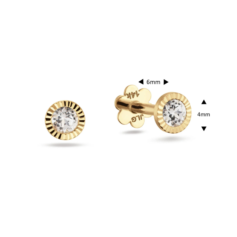 Jackie Flat back piercing, 14krt.goud "Vintage White Topaz" (4mm.) - 24841 Jackie Flat back piercing, 14krt.goud "Vintage White Topaz" (4mm.) - 24841