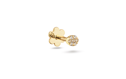 Jackie Flat back piercing, 14krt.goud "White Topaz Pave" (2,5mm.) - 24842