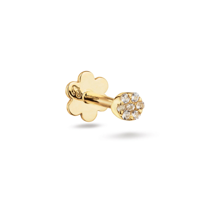 Jackie Flat back piercing, 14krt.goud "White Topaz Pave" (2,5mm.) - 24842