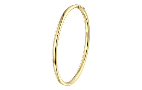 Bangle, zilver verguld met scharnier ronde buis 4mm. (60 x 50 mm.) - 24863