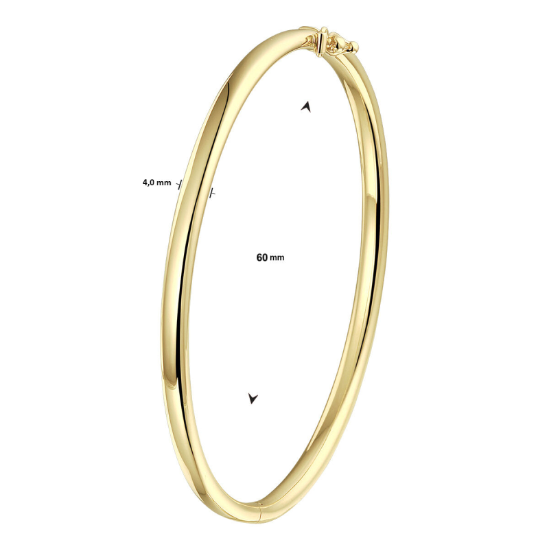 Bangle, zilver verguld met scharnier ronde buis 4mm. (60 x 50 mm.) - 24863 Bangle, zilver verguld met scharnier ronde buis 4mm. (60 x 50 mm.) - 24863