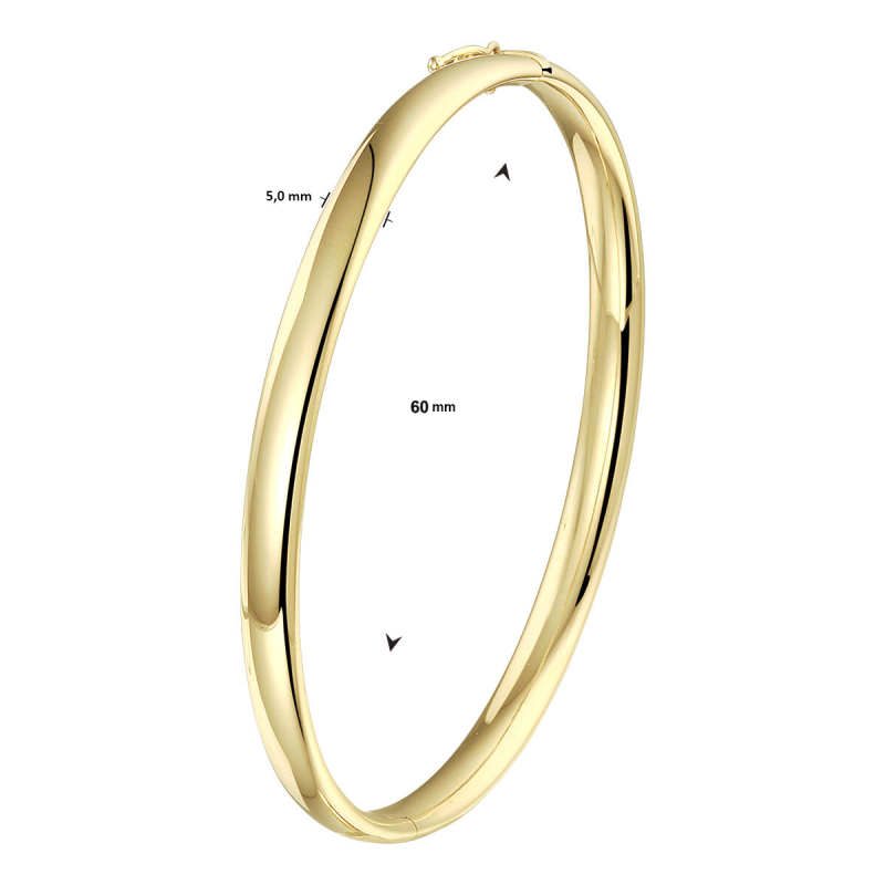 Bangle, zilver verguld met scharnier ronde buis 5mm. (60 x 50 mm.) - 24864 Bangle, zilver verguld met scharnier ronde buis 5mm. (60 x 50 mm.) - 24864