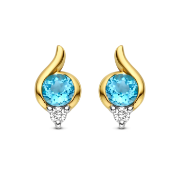 Bernstein Oorknoppen, 14krt.goud met topaas en diamant totaal 0,06ct. - 24886