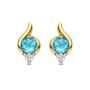 Bernstein Oorknoppen, 14krt.goud met topaas en diamant totaal 0,06ct. - 24886