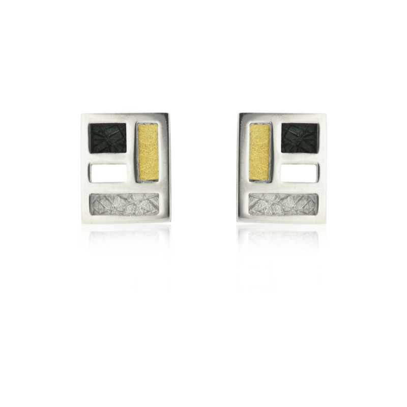 AUDAR Oorknoppen, model 1479 zilver met 18 krt.goud (10x12mm.) - 24888