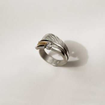 AUDAR Ring, model 1914 zilver met 18 krt goud en diamant 0,01ct. - 24891