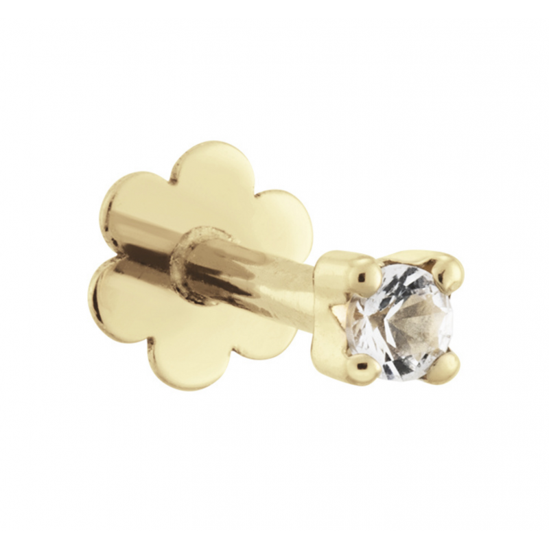 Jackie Flat back piercing, 14krt.goud "Square White Topaz" (2mm.) - 24907