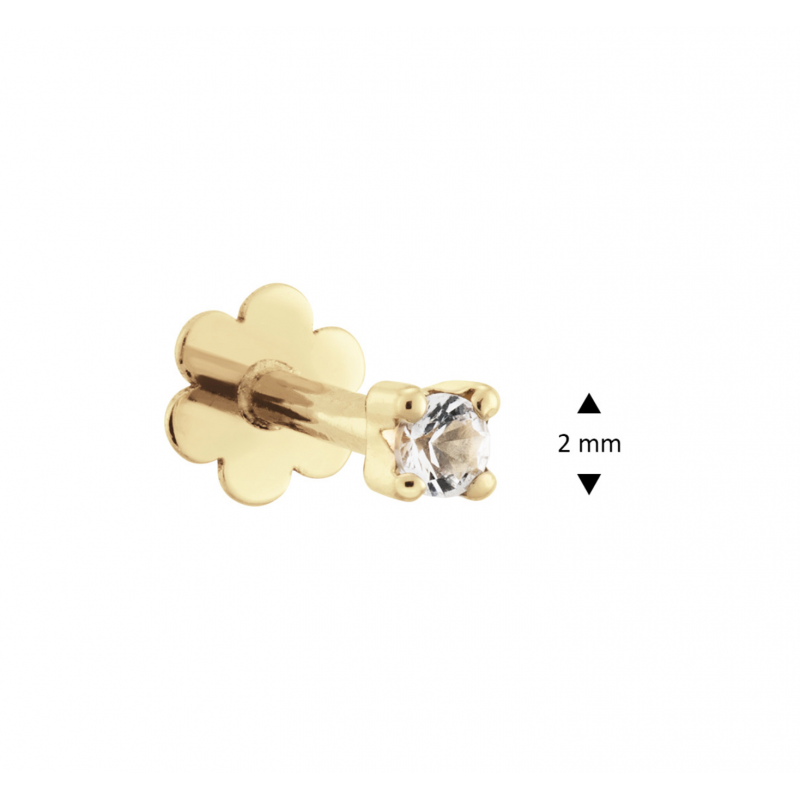 Jackie Flat back piercing, 14krt.goud "Square White Topaz" (2mm.) - 24907