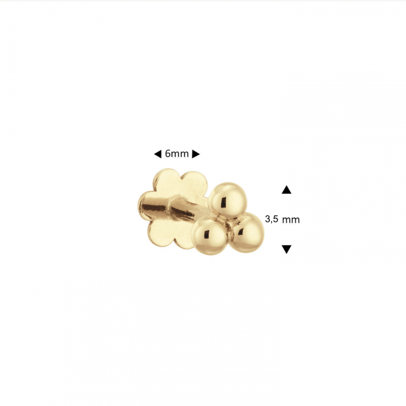 Jackie Flat back piercing, 14krt.goud "Triple Ball" (3,5mm.) - 24908