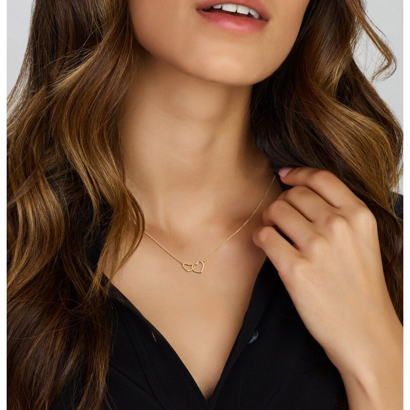 Collier, 14krt.goud twee hartjes (lengte verstelbaar:40-42-44cm.) - 24973