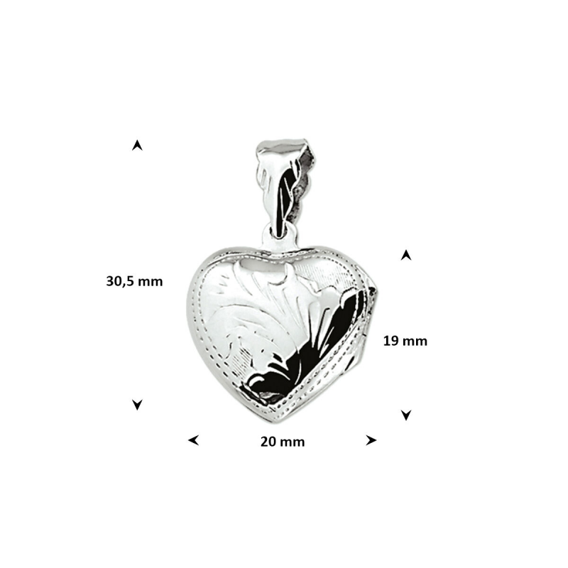 Medaillon, zilver gerhodineerd hart (20mm.) - 24980 Medaillon, zilver gerhodineerd hart (20mm.) - 24980