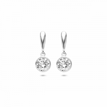 Oorhangers, zilver gerhodineerd met zirkonia (6,5X18mm.) - 25018