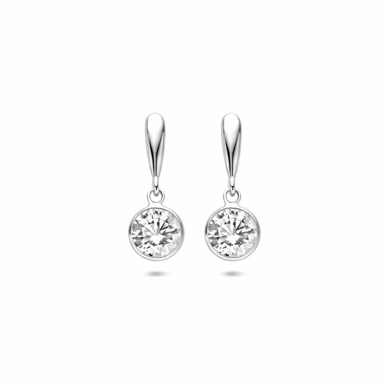 Oorhangers, zilver gerhodineerd met zirkonia (6,5X18mm.) - 25018