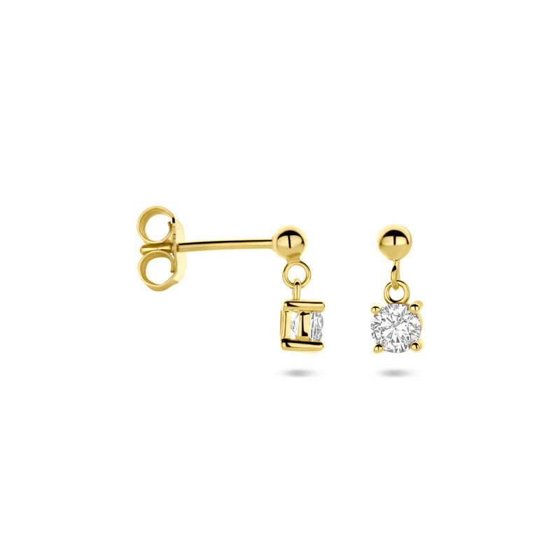 Oorhangers,  zilver verguld met zirkonia (4x11mm.) - 25019