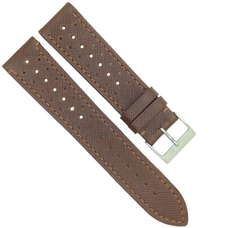 Horlogeband 22mm Bruin Saffiano leer - 25033