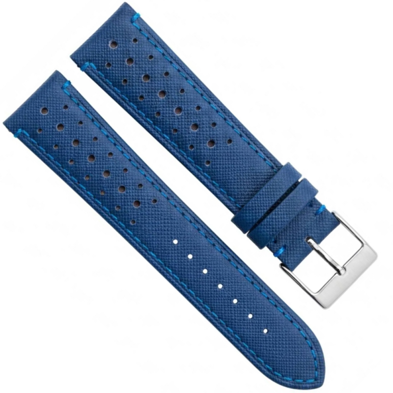 Horlogeband 20mm Blauw Saffiano leer - 25039