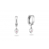 Oorringen, zilver gerhodineerd hart met roze zirkonia (10x2,5mm.) - 25046