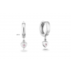 Oorringen, zilver gerhodineerd hart met roze zirkonia (10x2,5mm.) - 25046