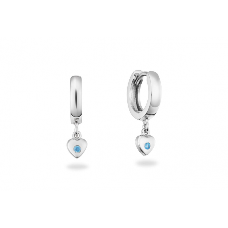Oorringen, zilver gerhodineerd hart met blauw zirkonia (10x2,5mm.) - 25047