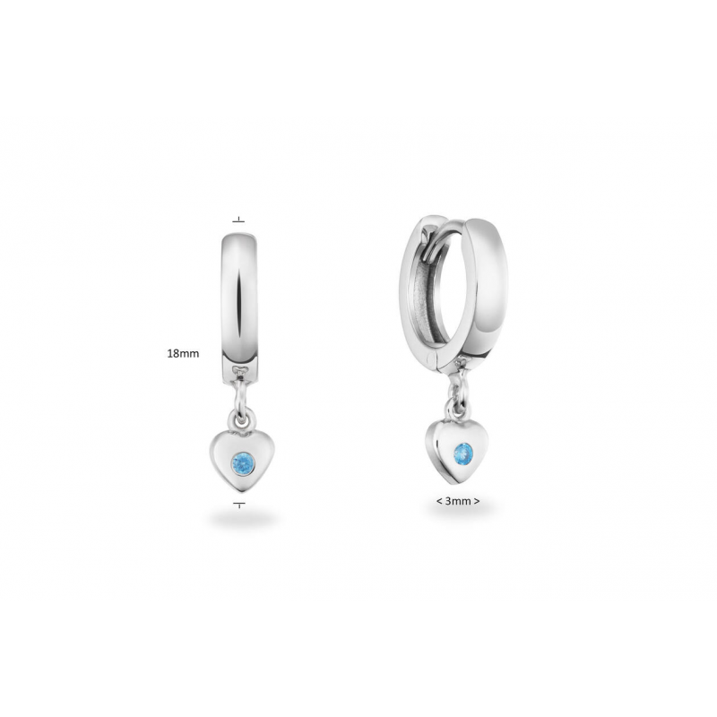 Oorringen, zilver gerhodineerd hart met blauw zirkonia (10x2,5mm.) - 25047