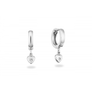 Oorringen, zilver gerhodineerd hart met wit zirkonia (10x2,5mm.) - 25048 Oorringen, zilver gerhodineerd hart met wit zirkonia (10x2,5mm.) - 25048