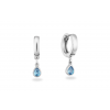 Oorringen, zilver gerhodineerd druppel met blauw zirkonia (10x2,5mm.) - 25049